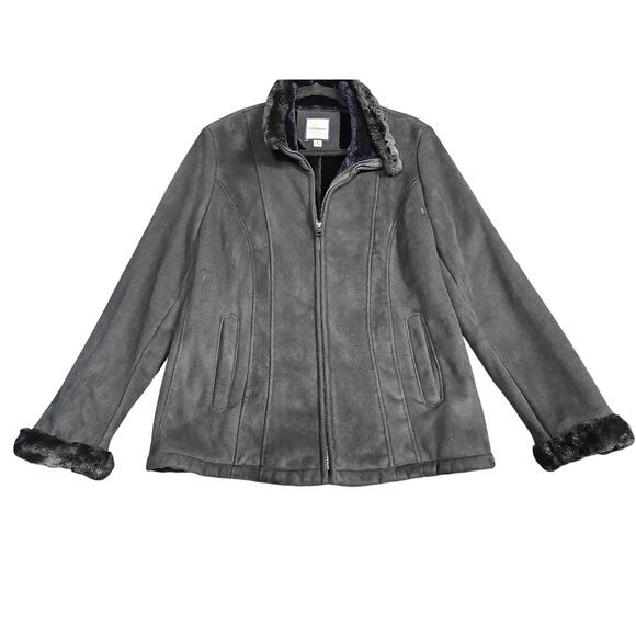 croft & barrow Jackets & Blazers - Croft & Barrow Jacket Womens Medium Black Faux Fur Lined Microfiber Zip Coat